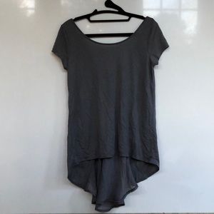 grey shirt with v neck back with detail